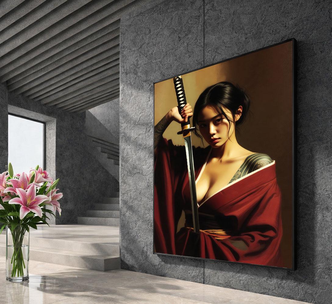 Image 5 of Elegant Samurai Woman Canvas Wall Art Print | Bold Japanese-Inspired Bedroom Wall Decor | Statement Piece