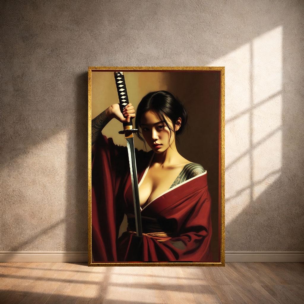 Image 4 of Elegant Samurai Woman Canvas Wall Art Print | Bold Japanese-Inspired Bedroom Wall Decor | Statement Piece