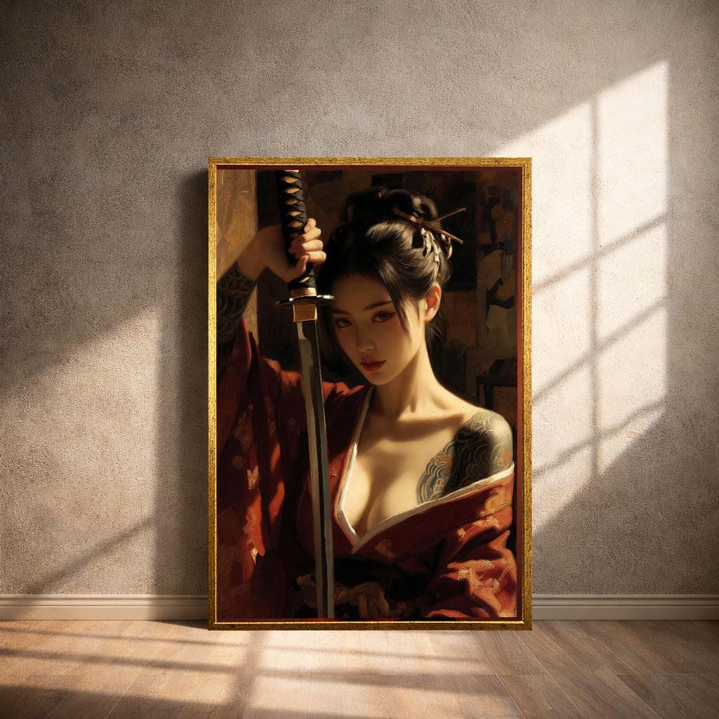 Image 4 of Fierce Samurai Woman Canvas Wall Art Print | Japanese-Inspired Living Room Decor | Statement Piece