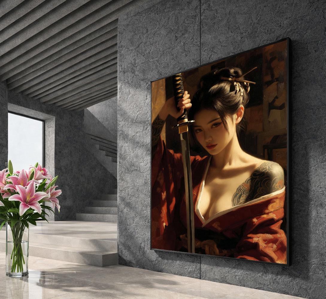 Image 5 of Fierce Samurai Woman Canvas Wall Art Print | Japanese-Inspired Living Room Decor | Statement Piece