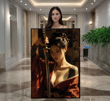 Image 1 of Fierce Samurai Woman Canvas Wall Art Print | Japanese-Inspired Living Room Decor | Statement Piece