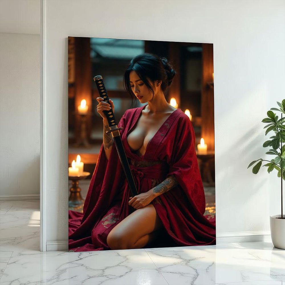 Japanese Samurai Woman Canvas Wall Art Print  Elegant Bedroom Wall Decor  Empowering Statement Piece