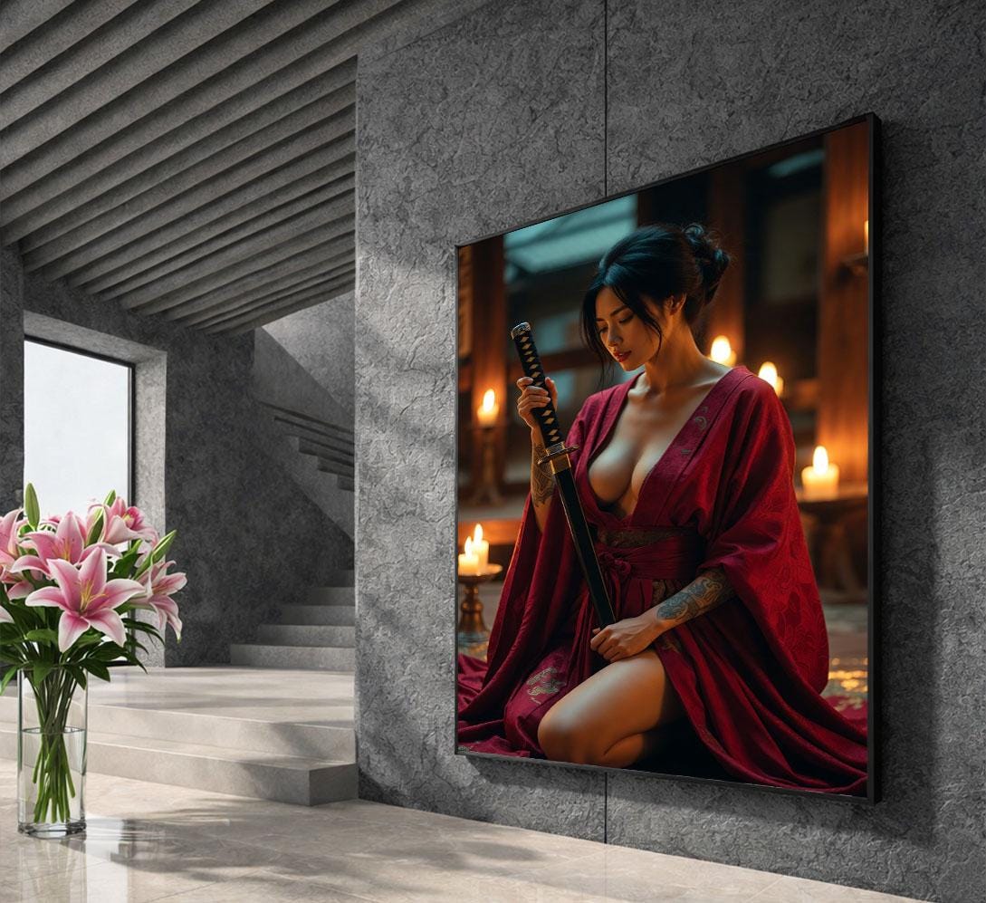 Image 5 of Japanese Samurai Woman Canvas Wall Art Print | Elegant Bedroom Wall Decor | Empowering Statement Piece