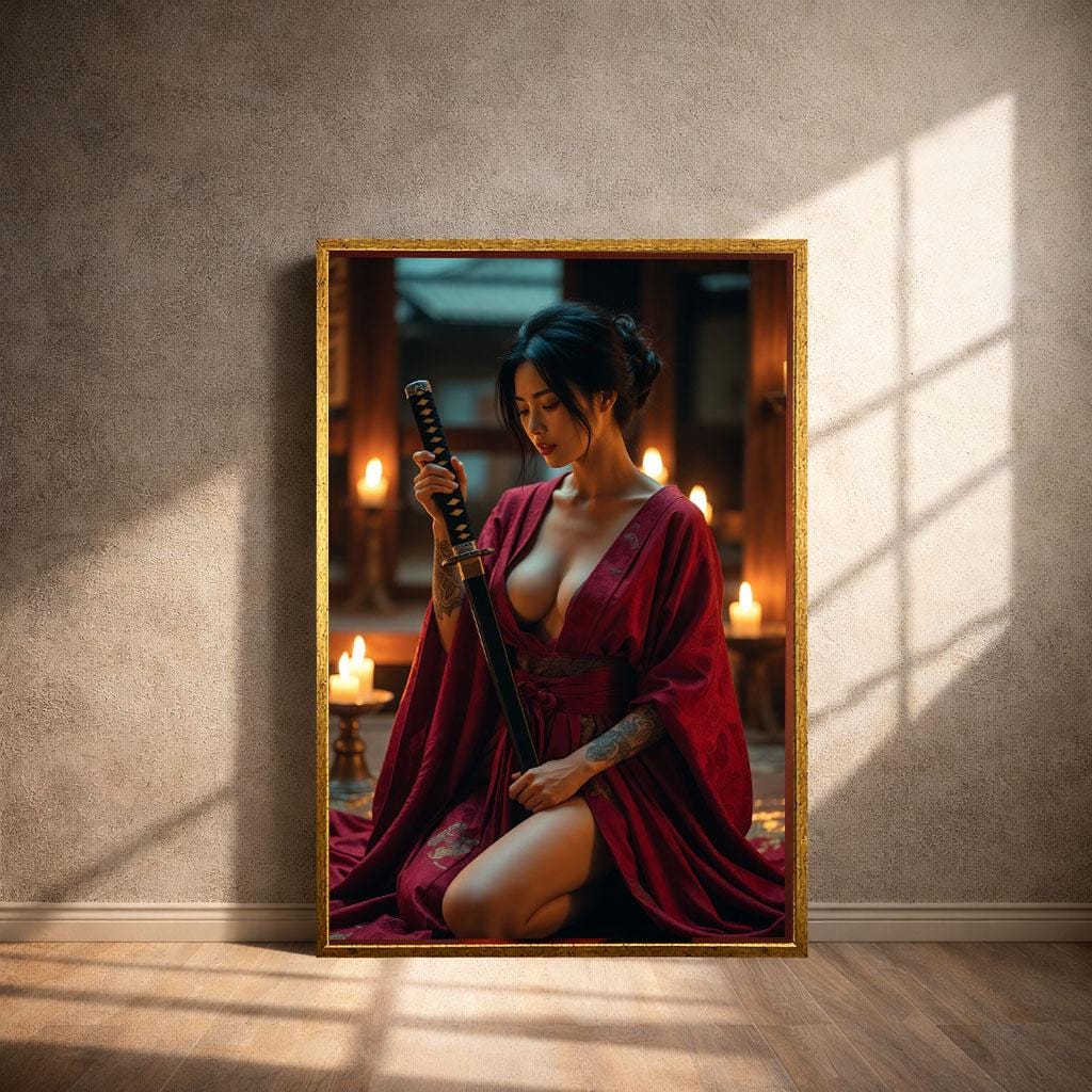 Image 4 of Japanese Samurai Woman Canvas Wall Art Print | Elegant Bedroom Wall Decor | Empowering Statement Piece