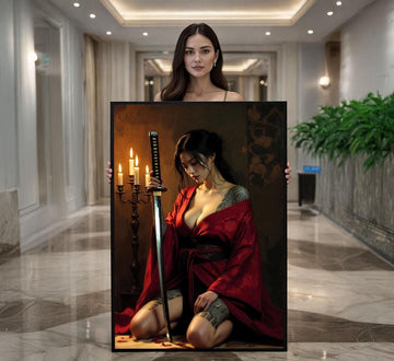 Image 1 of Mystical Samurai Woman Canvas Wall Art | Red and Black Bedroom Decor | Statement Piece