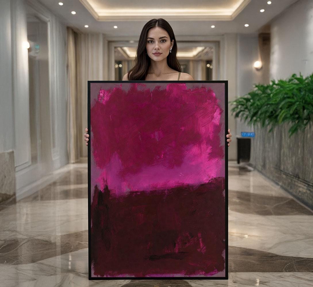 Image 1 of Bold Magenta and Maroon Rothko Style Canvas Wall Art Print | Elegant Entryway Decor | Ready to Hang