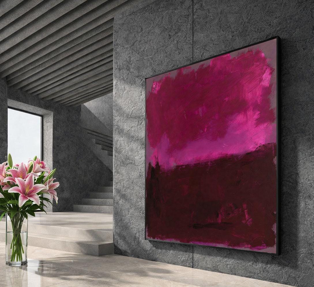 Image 5 of Bold Magenta and Maroon Rothko Style Canvas Wall Art Print | Elegant Entryway Decor | Ready to Hang