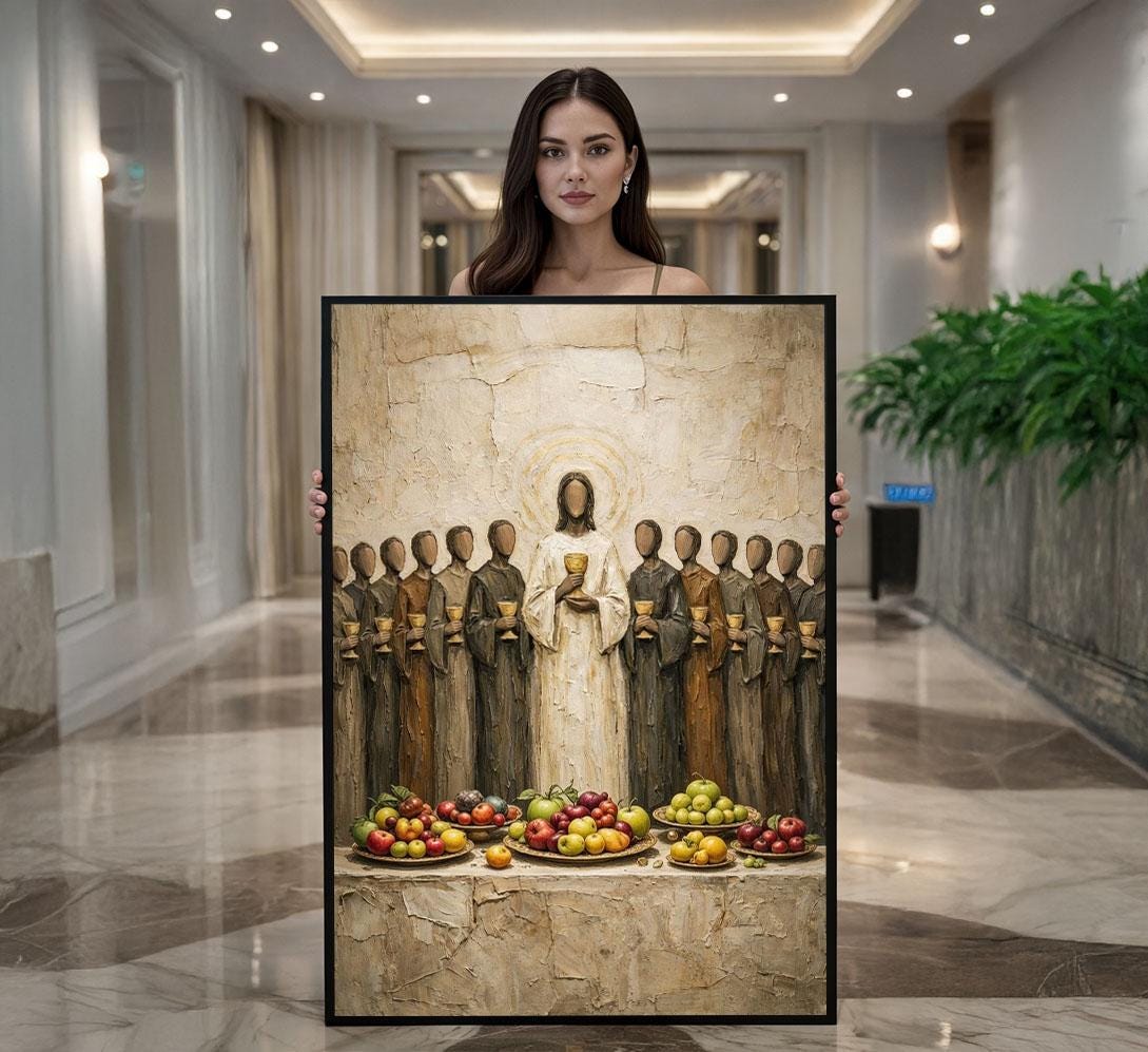 Image 1 of Jesus The Last Supper 12 Apostles Icon Style Canvas Wall Art Print | Christian Wall Art Home Decor | Ready to Hang