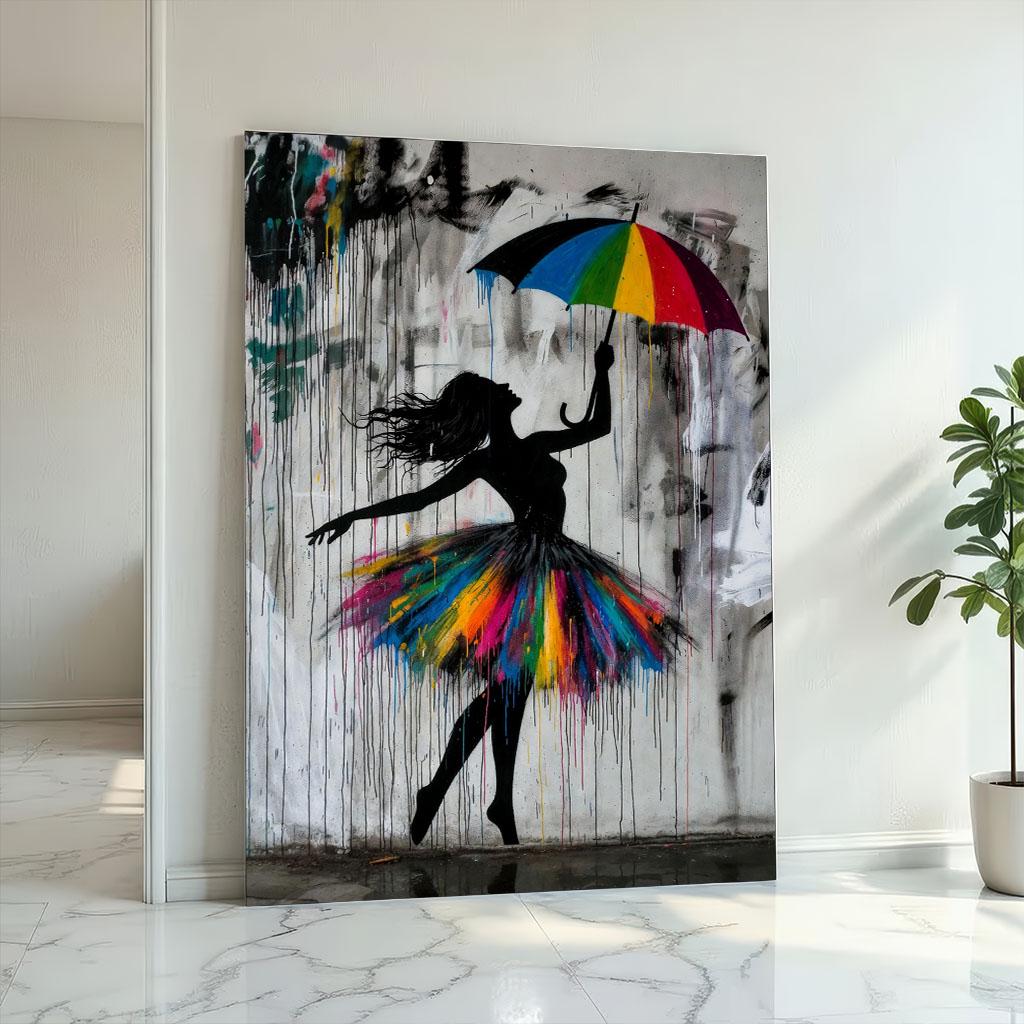 Image 2 of Banksy Inspired Rainbow Umbrella Girl Graffiti Canvas Wall Art Print | Modern Living Room Decor | Street Art Gift
