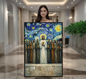 Image 1 of Jesus The Last Supper Icon Style Canvas Wall Art Print | Illuminated Living Room Decor | Statement Piece