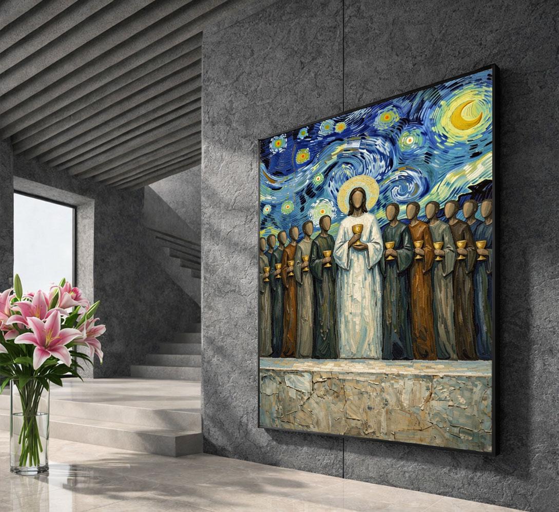 Image 5 of Jesus The Last Supper Icon Style Canvas Wall Art Print | Illuminated Living Room Decor | Statement Piece