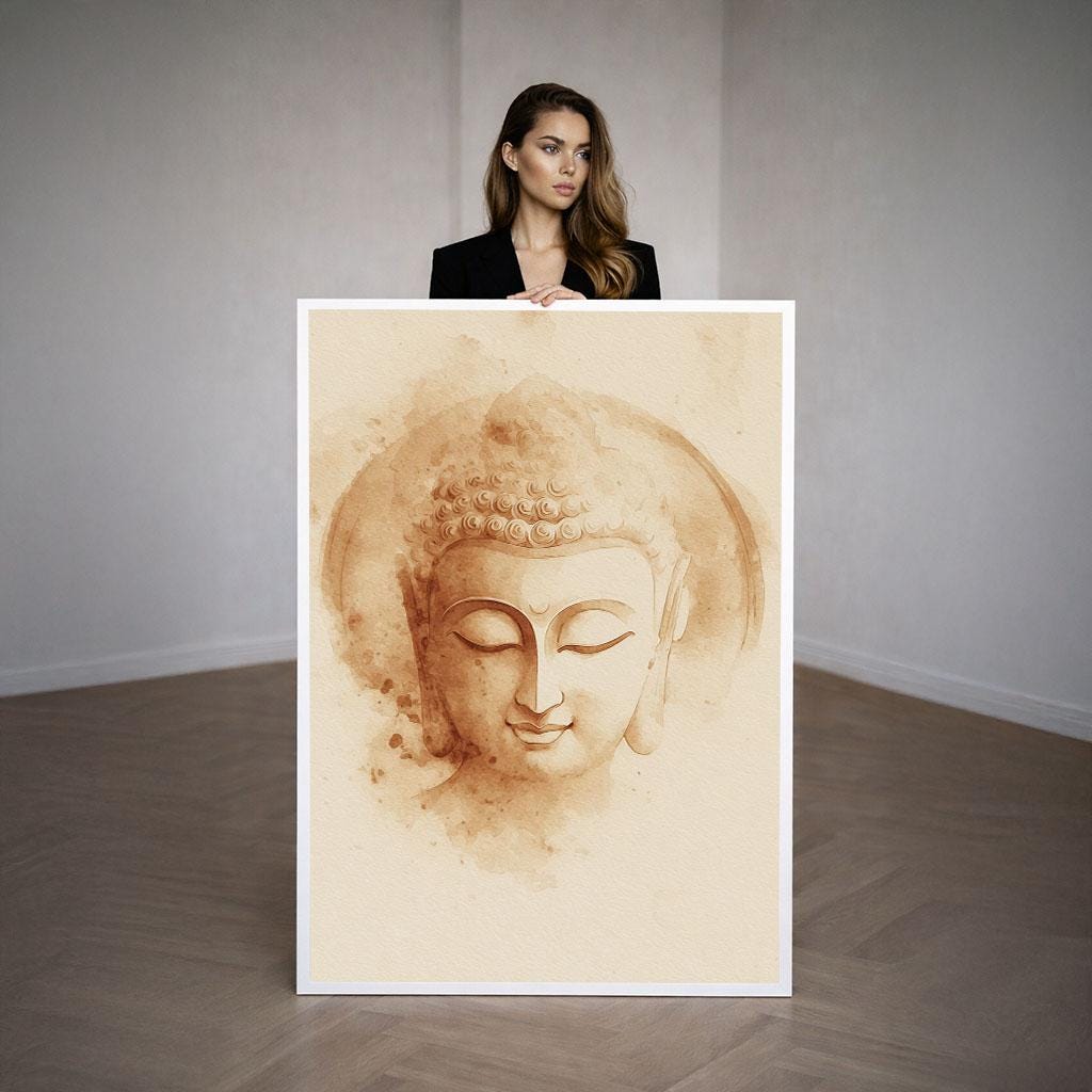 Image 3 of Serene Buddha Portrait Canvas Wall Art Print | Warm Tones Living Room Decor | Meditation Space Statement Piece