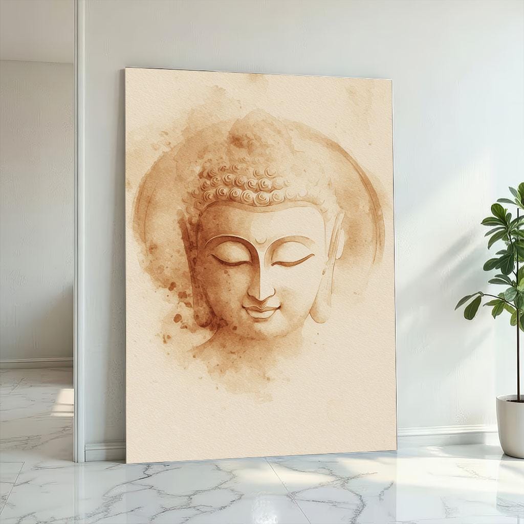 Image 2 of Serene Buddha Portrait Canvas Wall Art Print | Warm Tones Living Room Decor | Meditation Space Statement Piece