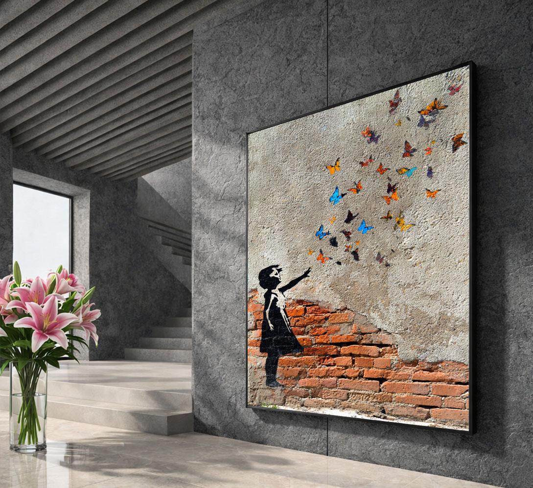 Image 5 of Banksy Inspired Butterfly Release Girl Canvas Wall Art Print | Street Art Living Room Decor | Modern Statement Piece