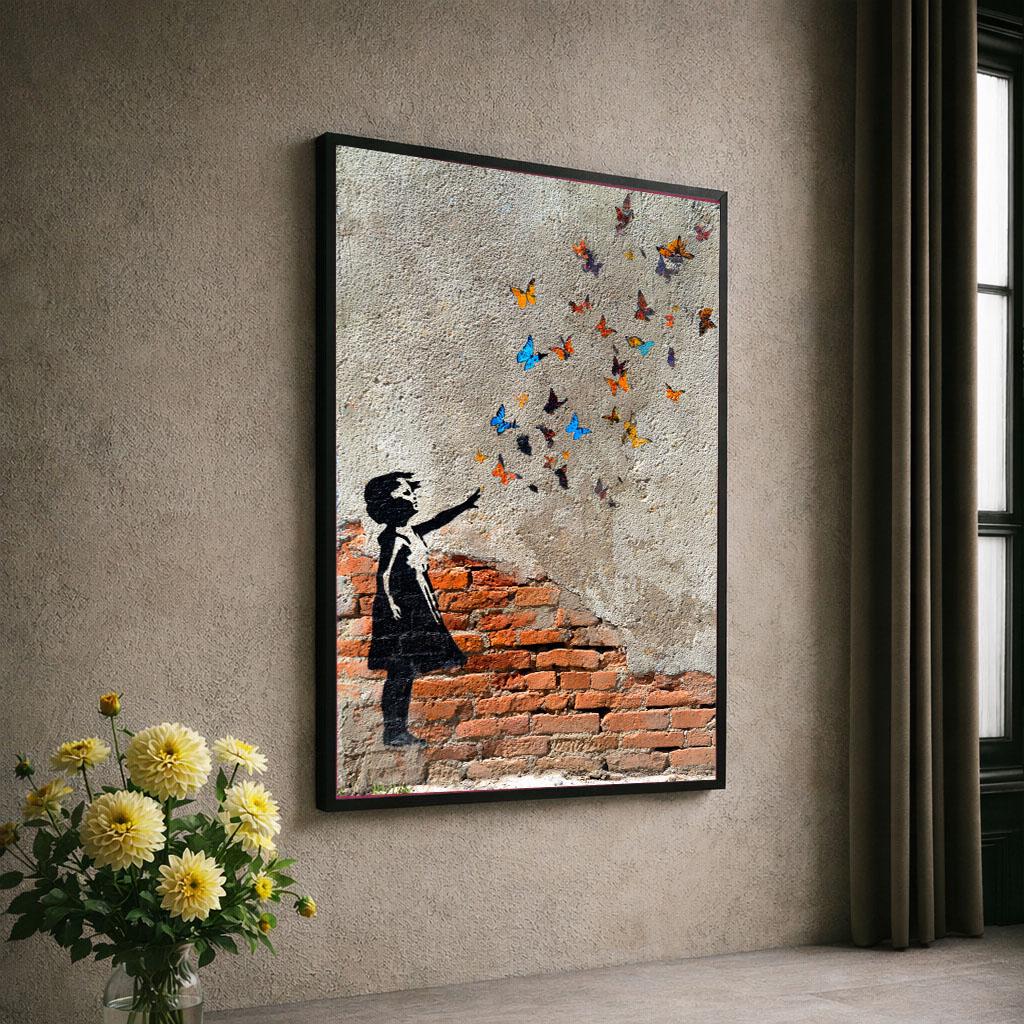 Image 6 of Banksy Inspired Butterfly Release Girl Canvas Wall Art Print | Street Art Living Room Decor | Modern Statement Piece