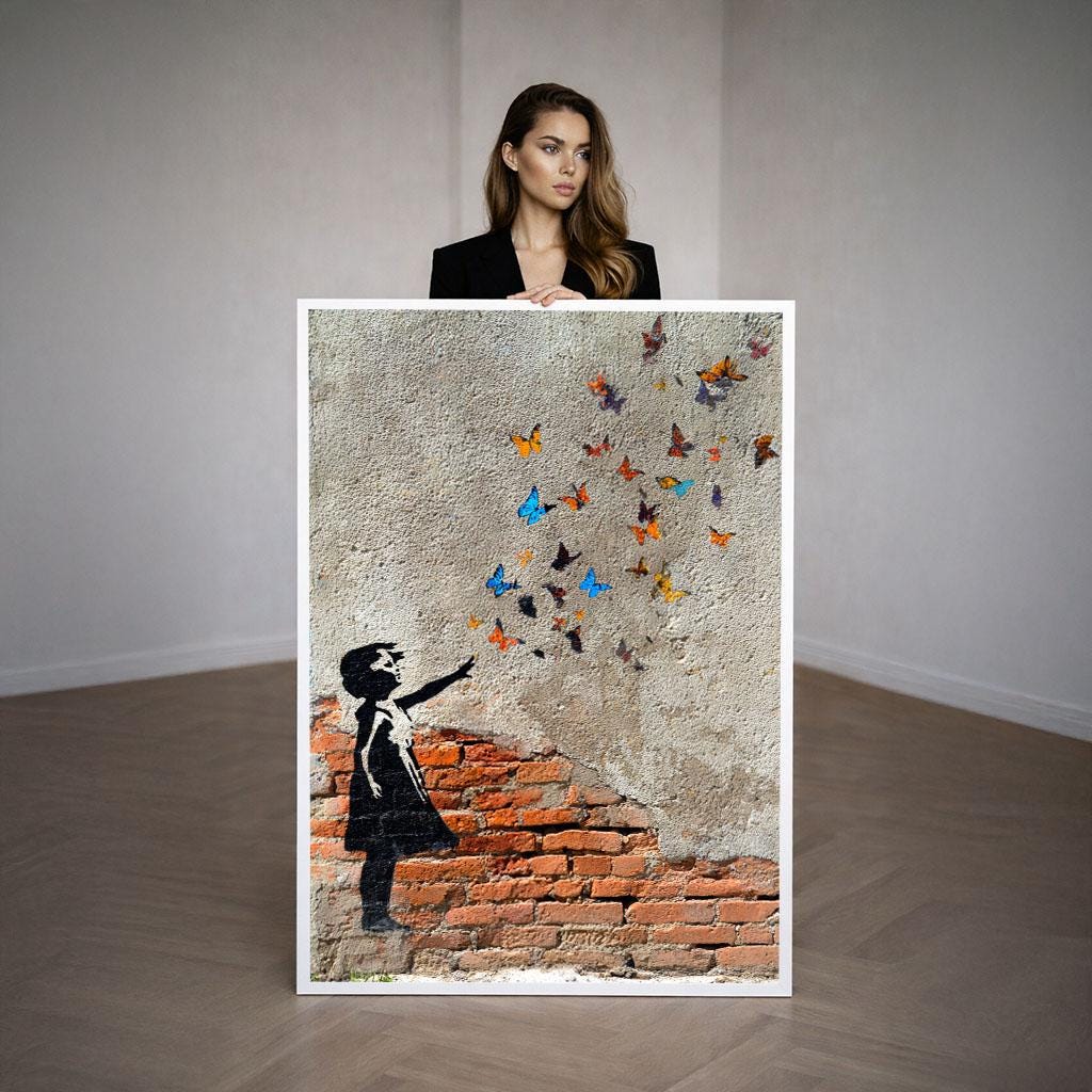 Image 3 of Banksy Inspired Butterfly Release Girl Canvas Wall Art Print | Street Art Living Room Decor | Modern Statement Piece