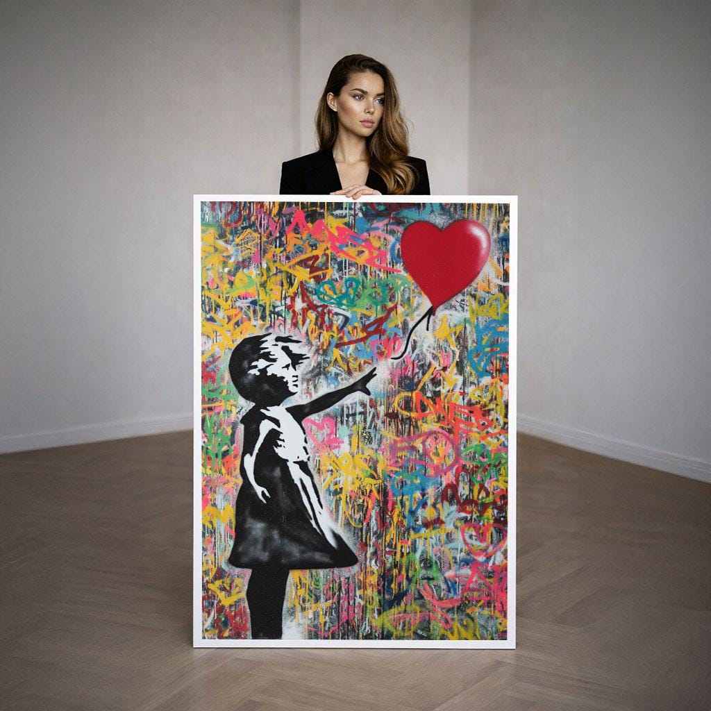 Image 3 of Banksy Inspired Balloon Girl Graffiti Canvas Wall Art Print | Vibrant Living Room Decor | Street Art Statement Piece