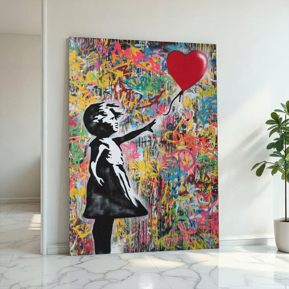 Banksy Inspired Balloon Girl Graffiti Canvas Wall Art Print  Vibrant Living Room Decor  Street Art Statement Piece