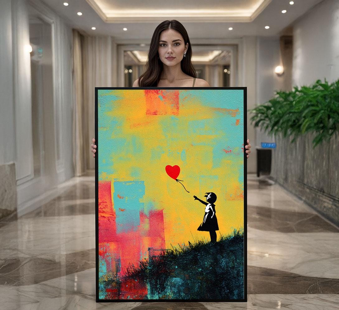 Image 1 of Banksy Inspired Heart Balloon Girl Canvas Wall Art Print | Vibrant Living Room Decor | Modern Art Lovers