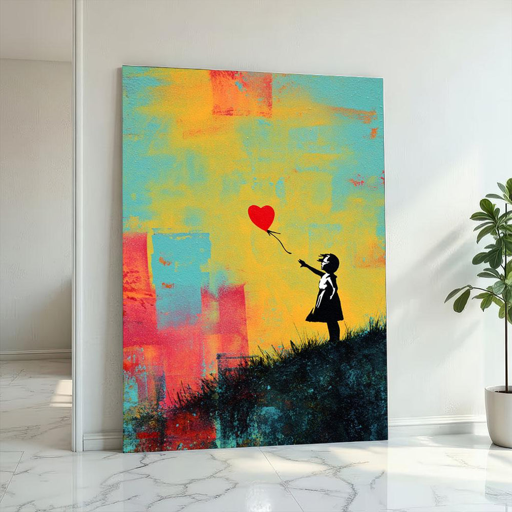 Banksy Girl with Heart Balloon Canvas Print, Modern Wall Art