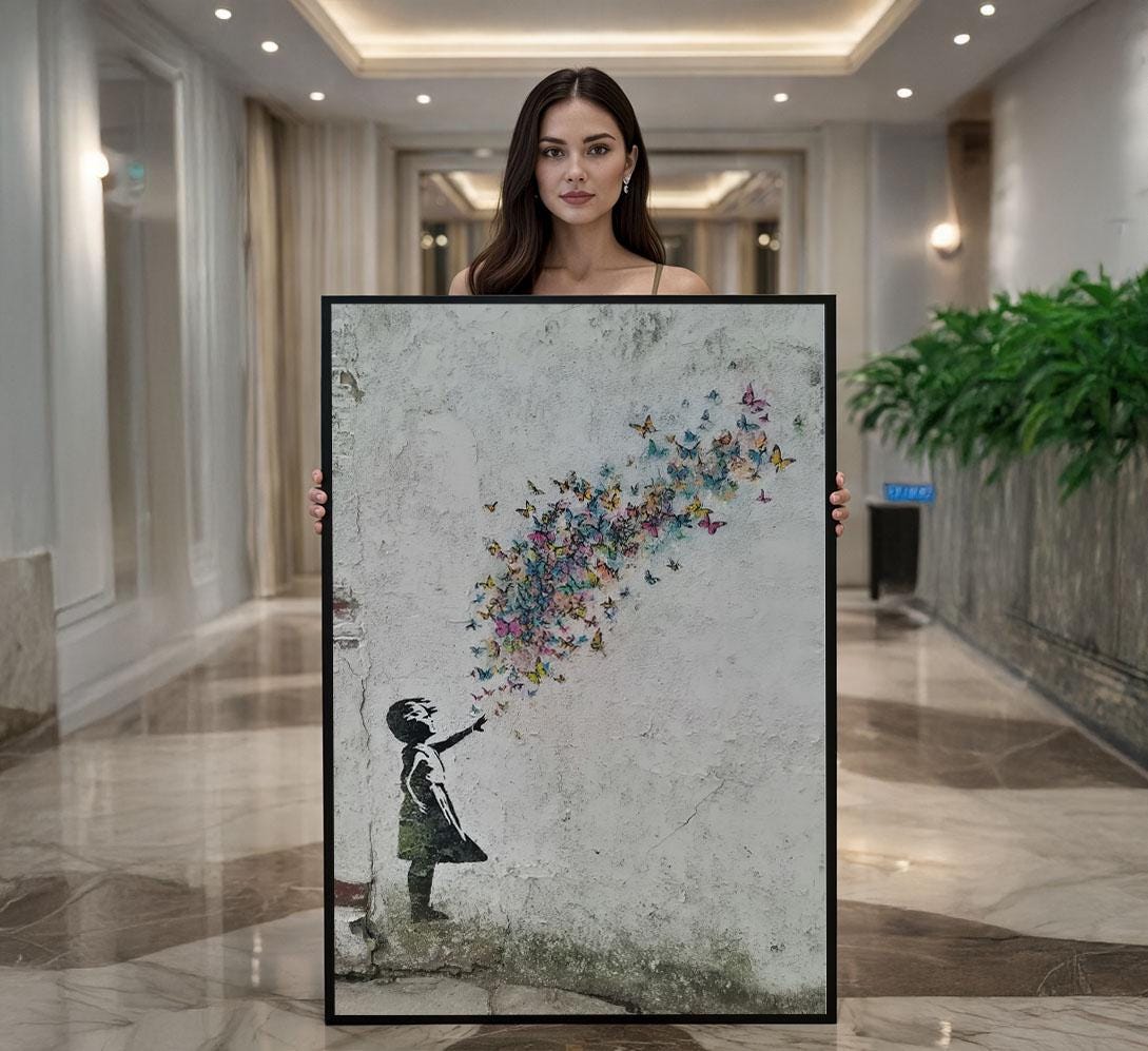 Image 1 of Banksy Inspired Balloon Canvas Art Colorful Butterflies Kid Canvas Wall Art Print Canvas Wall Art Home Decor Street Art Gift