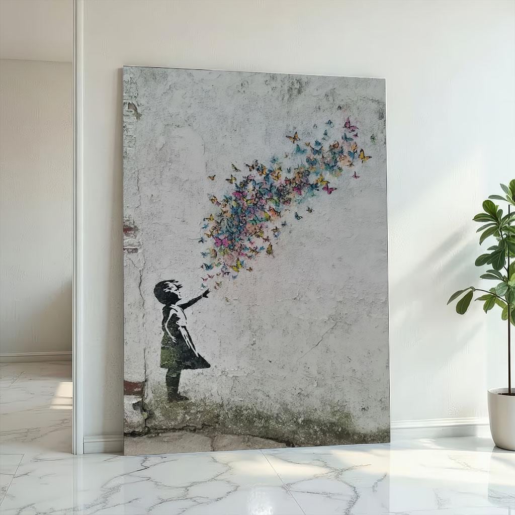 Image 2 of Banksy Inspired Balloon Canvas Art Colorful Butterflies Kid Canvas Wall Art Print Canvas Wall Art Home Decor Street Art Gift