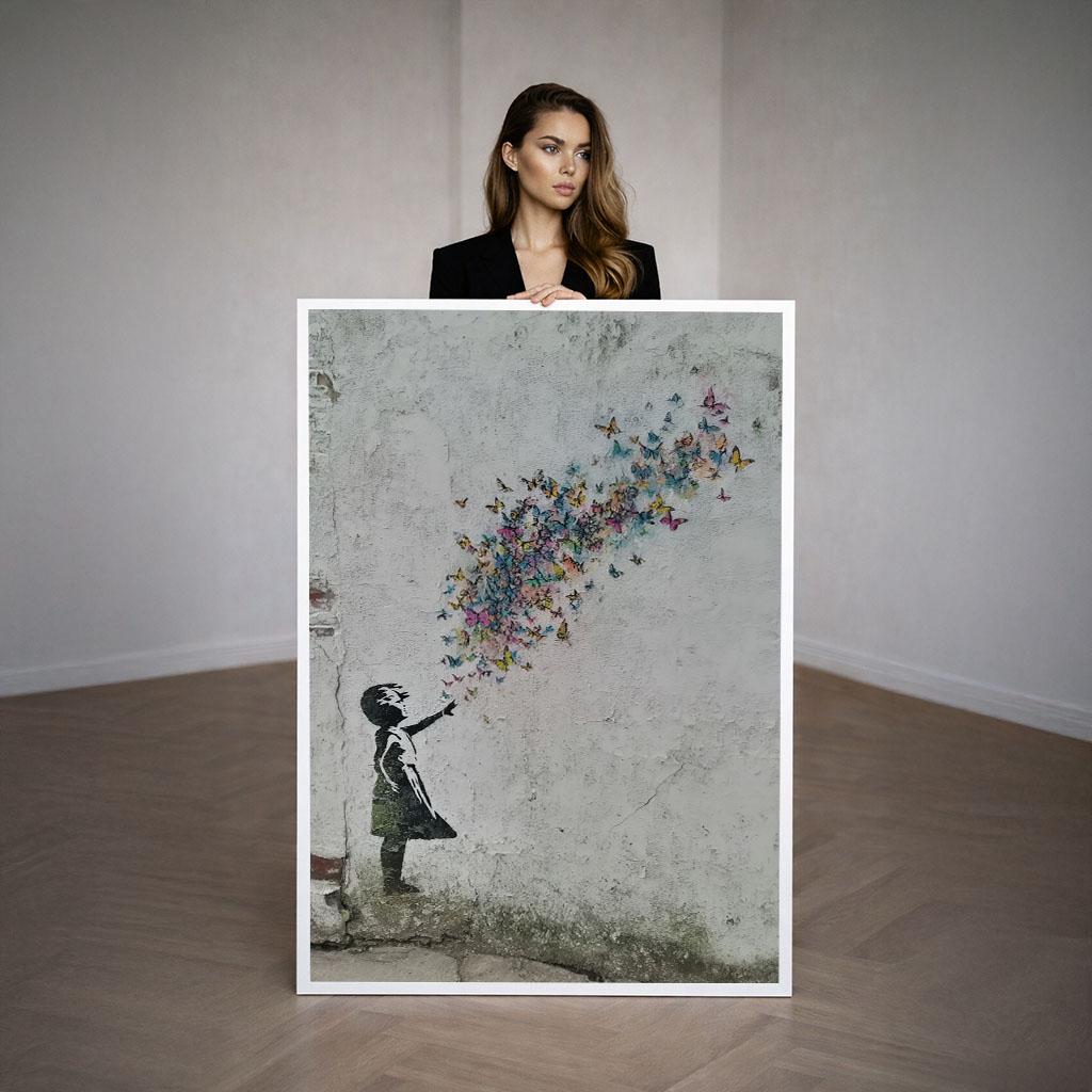 Image 3 of Banksy Inspired Balloon Canvas Art Colorful Butterflies Kid Canvas Wall Art Print Canvas Wall Art Home Decor Street Art Gift