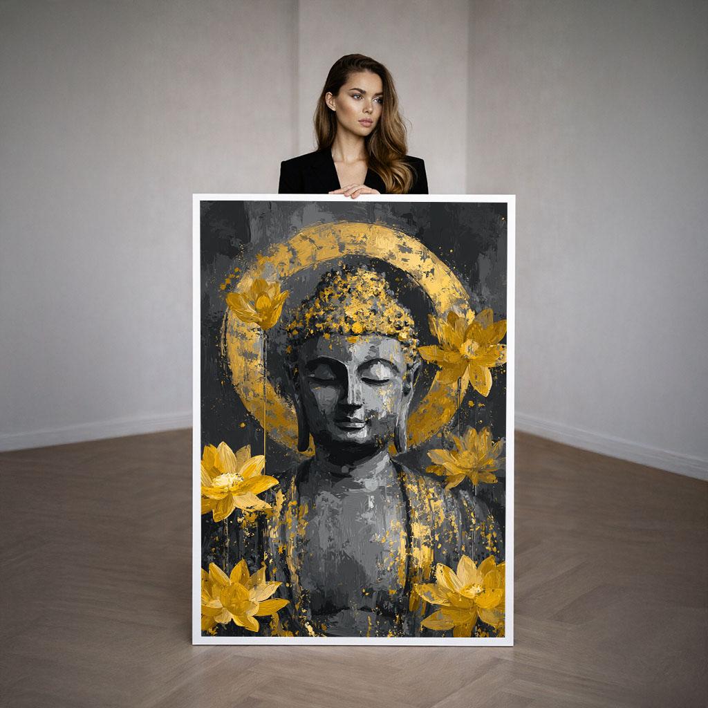Image 3 of Golden Buddha Serenity Canvas Wall Art Print | Spiritual Living Room Decor | Ready to Hang