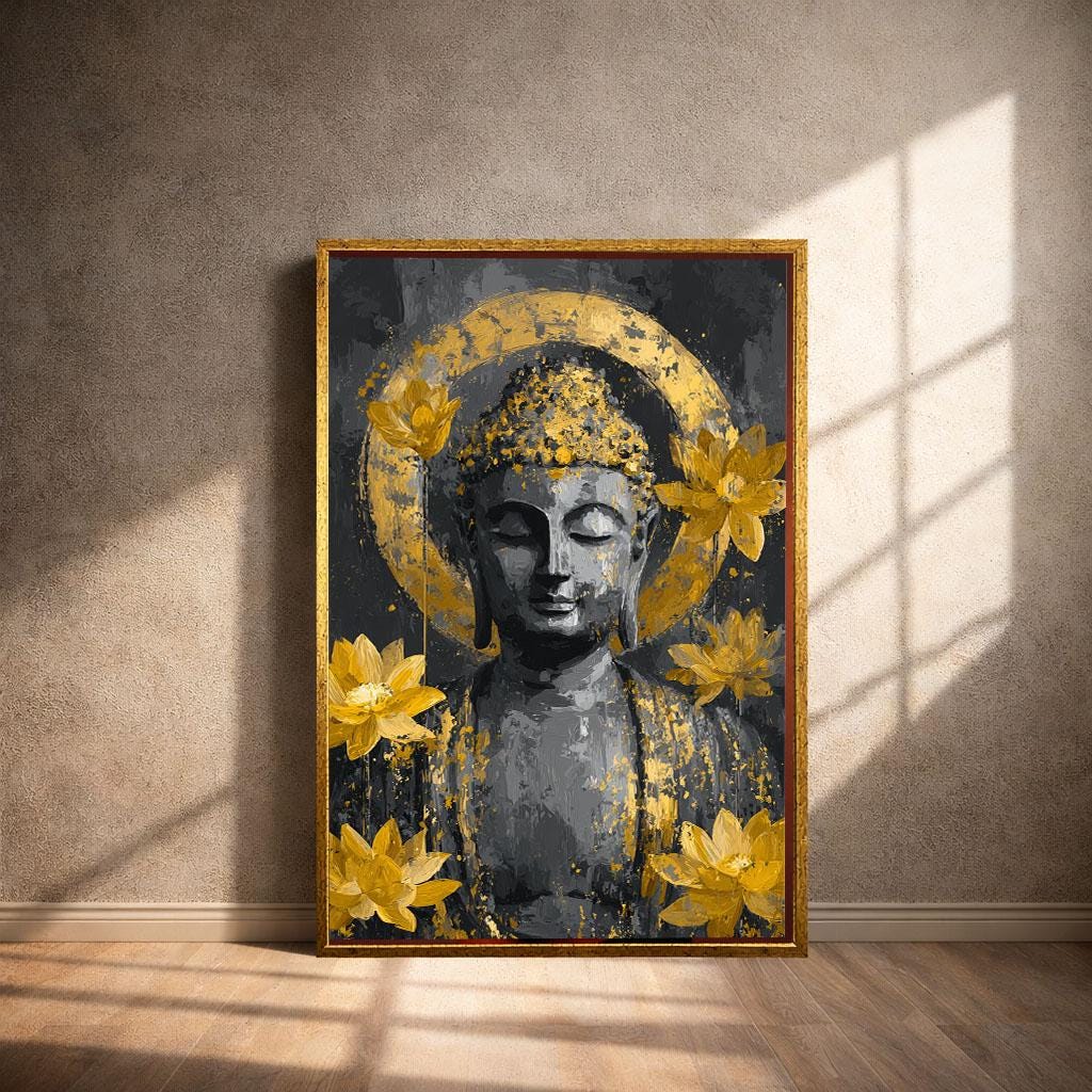 Image 4 of Golden Buddha Serenity Canvas Wall Art Print | Spiritual Living Room Decor | Ready to Hang