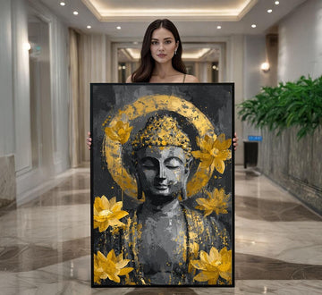 Image 1 of Golden Buddha Serenity Canvas Wall Art Print | Spiritual Living Room Decor | Ready to Hang