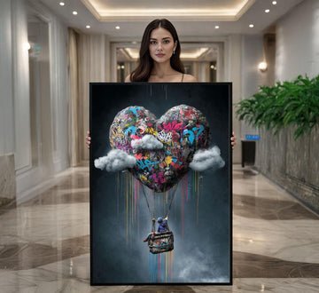Image 1 of Graffiti Heart Balloon Canvas Wall Art Print | Bold Office Artwork Decor | Modern Art Lovers