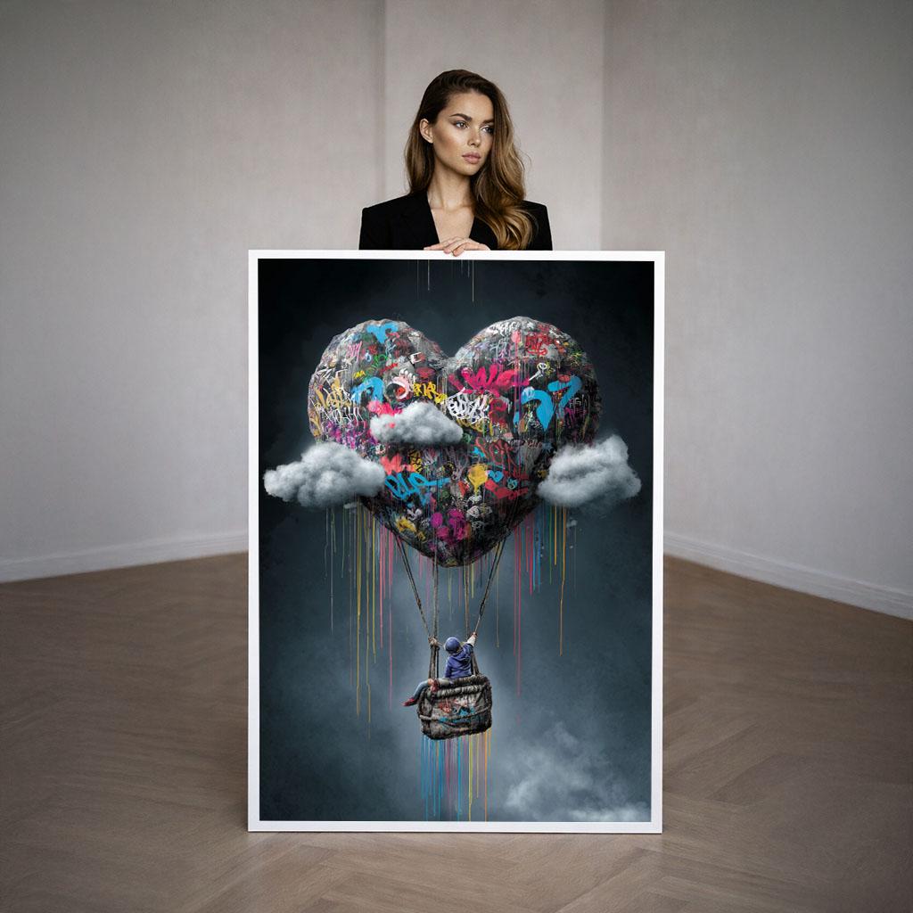Image 3 of Graffiti Heart Balloon Canvas Wall Art Print | Bold Office Artwork Decor | Modern Art Lovers