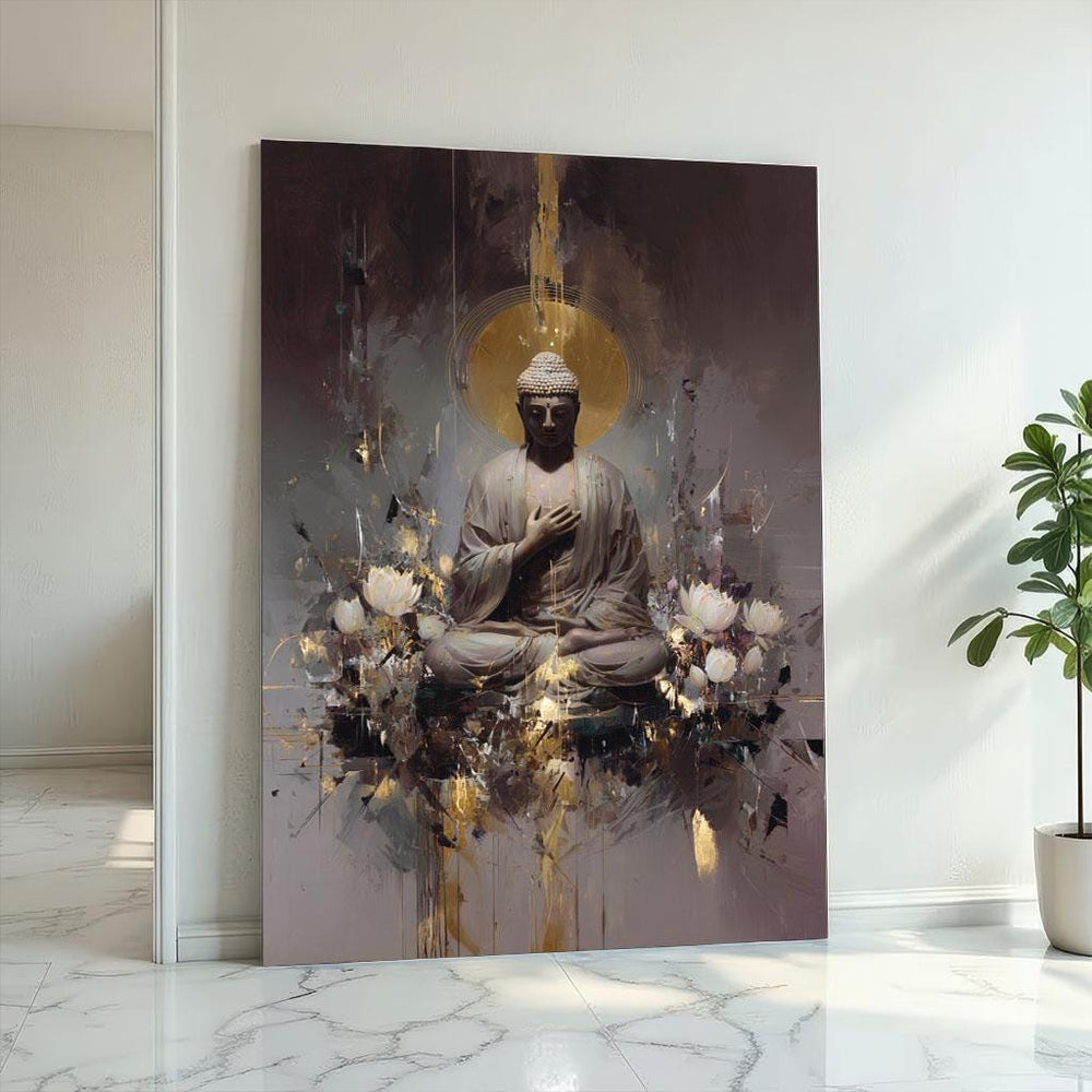 Serene Buddha Meditation Canvas Wall Art Print  Golden Aura Living Room Decor  Spiritual Statement Piece