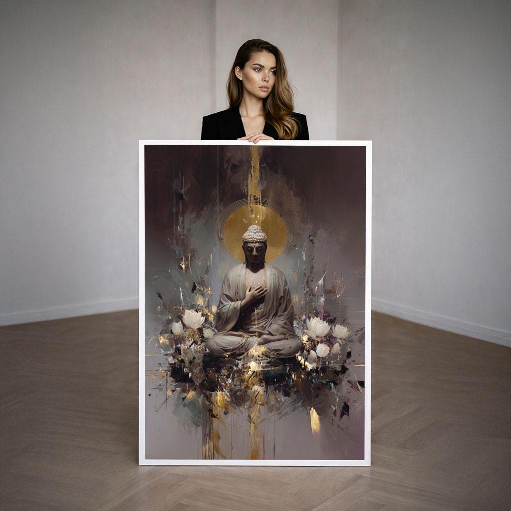 Image 3 of Serene Buddha Meditation Canvas Wall Art Print | Golden Aura Living Room Decor | Spiritual Statement Piece