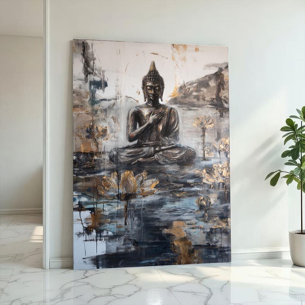 Image 2 of Tranquil Buddha Meditation Canvas Wall Art Print | Gold Black Living Room Decor | Zen Statement Piece