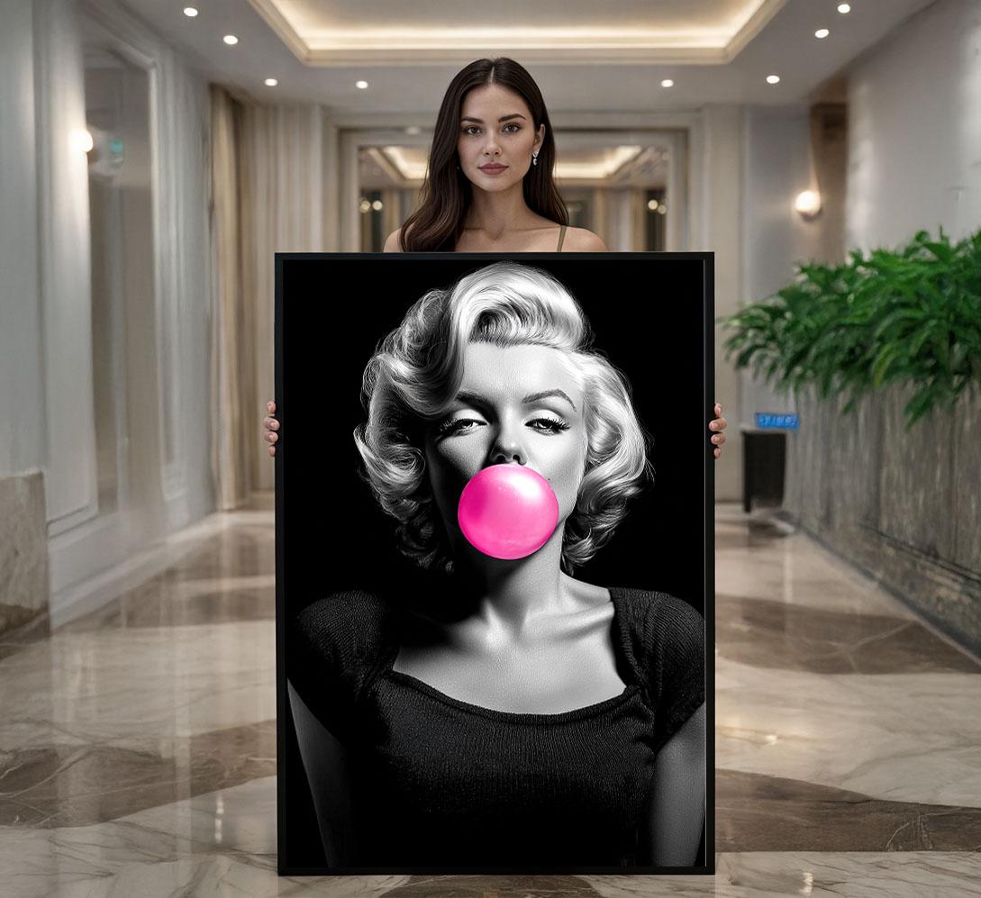 Image 1 of Marilyn Monroe Pop Art Canvas Wall Art Print | Red Lips Neon Splash Bedroom Wall Decor | Modern Art Lovers