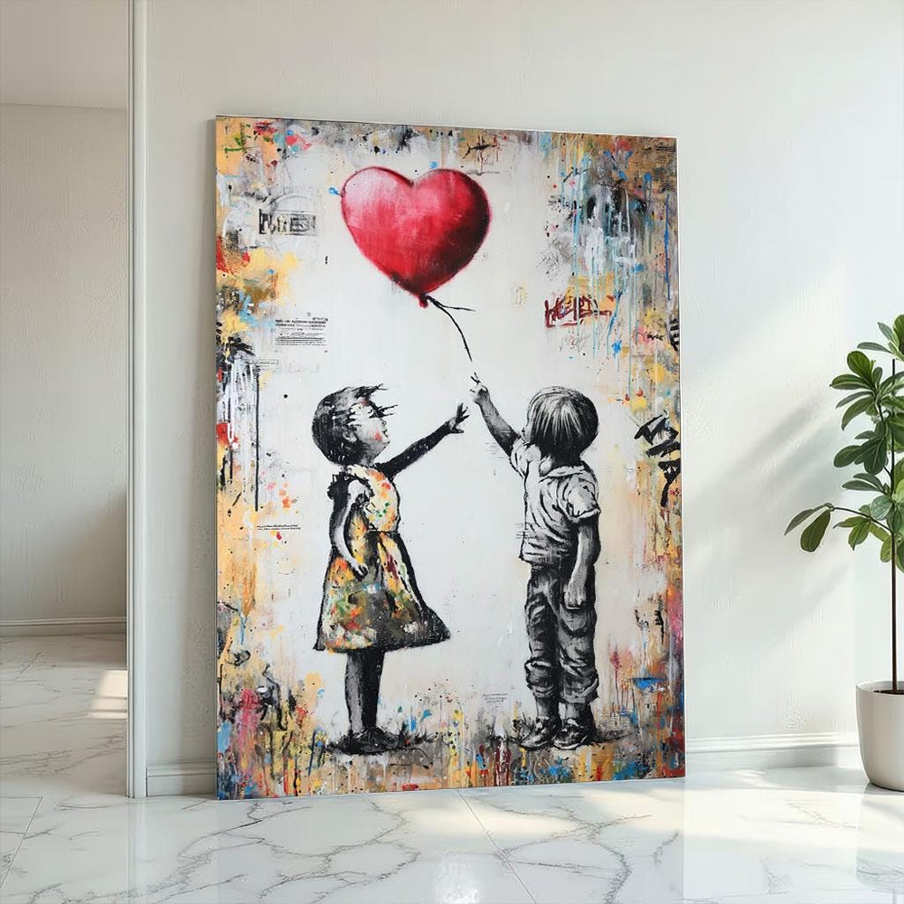 Banksy Style Heart Balloon Canvas Art - Modern Kids Room Decor