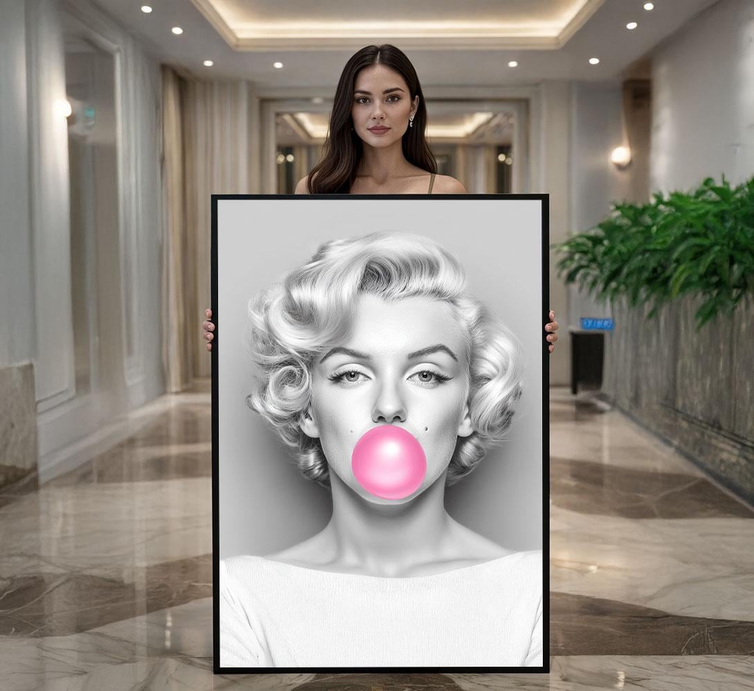 Image 1 of Marilyn Monroe Canvas Wall Art Print | Pop Art Bubblegum Portrait | Modern Bedroom Decor | Trendy Statement Piece
