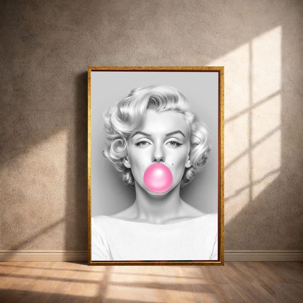 Image 4 of Marilyn Monroe Canvas Wall Art Print | Pop Art Bubblegum Portrait | Modern Bedroom Decor | Trendy Statement Piece