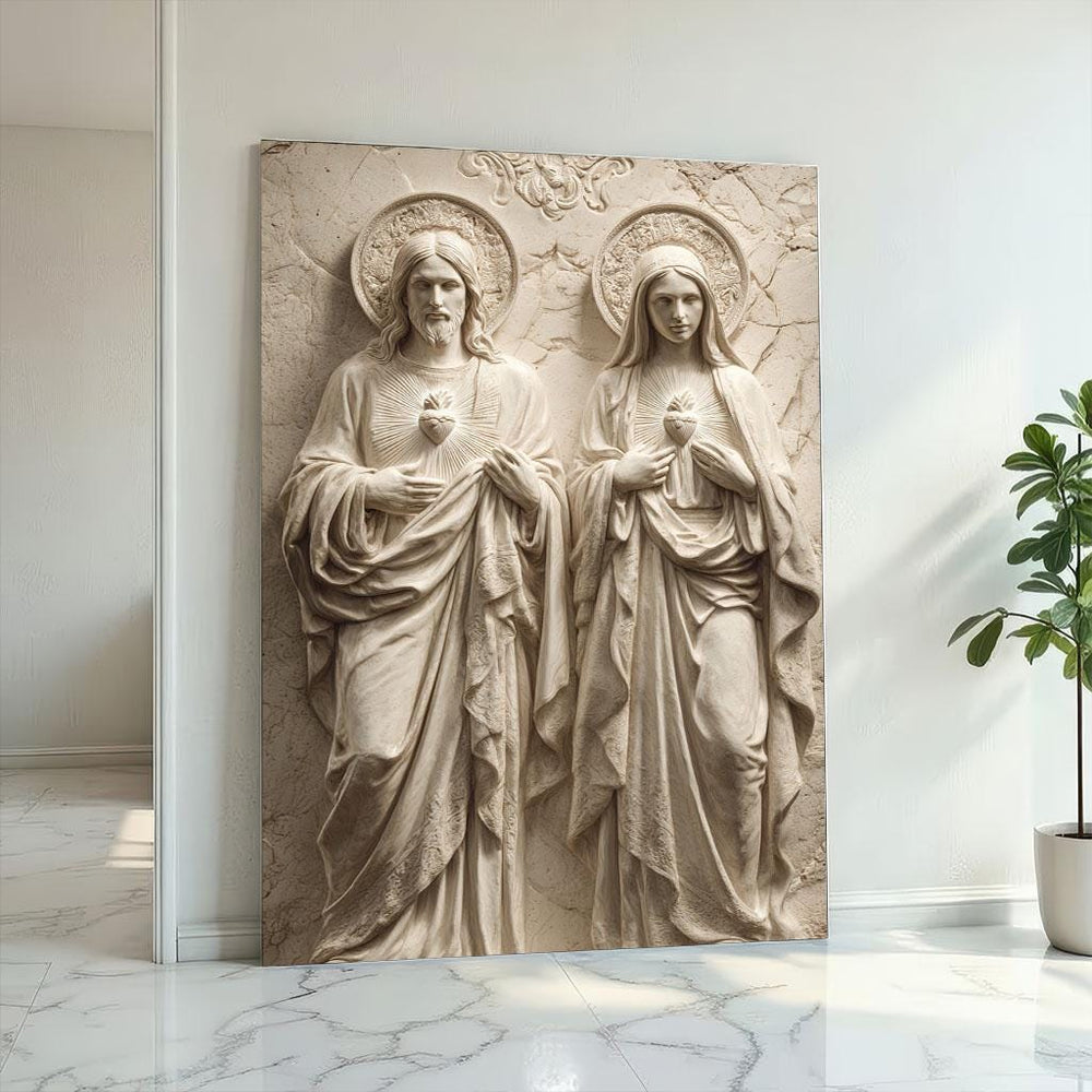 Sacred Heart Canvas Art Print: Religious Icon Style, Neutral Decor