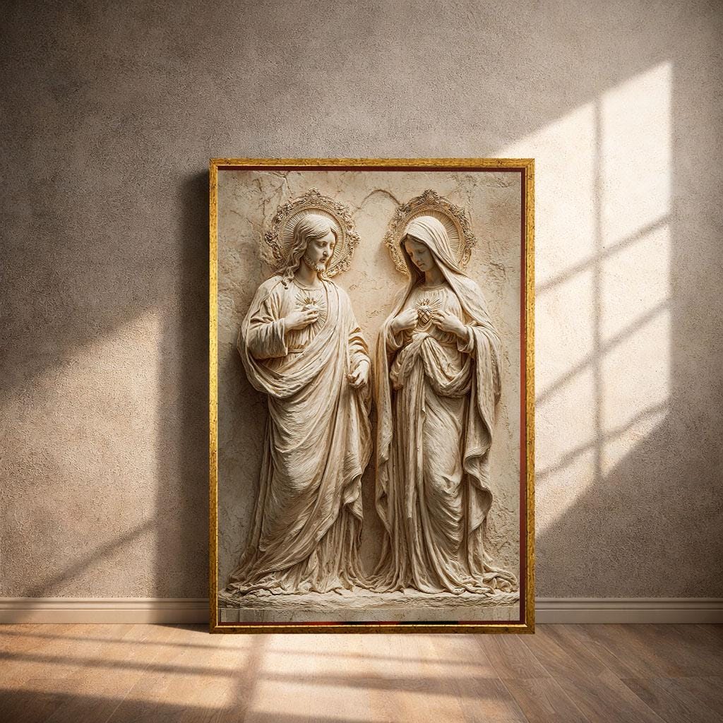 Image 4 of Sacred Jesus and Mary Iconic Canvas Wall Art Print | Byzantine Style Living Room Decor | Art Collectors