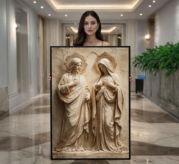 Image 1 of Sacred Jesus and Mary Iconic Canvas Wall Art Print | Byzantine Style Living Room Decor | Art Collectors
