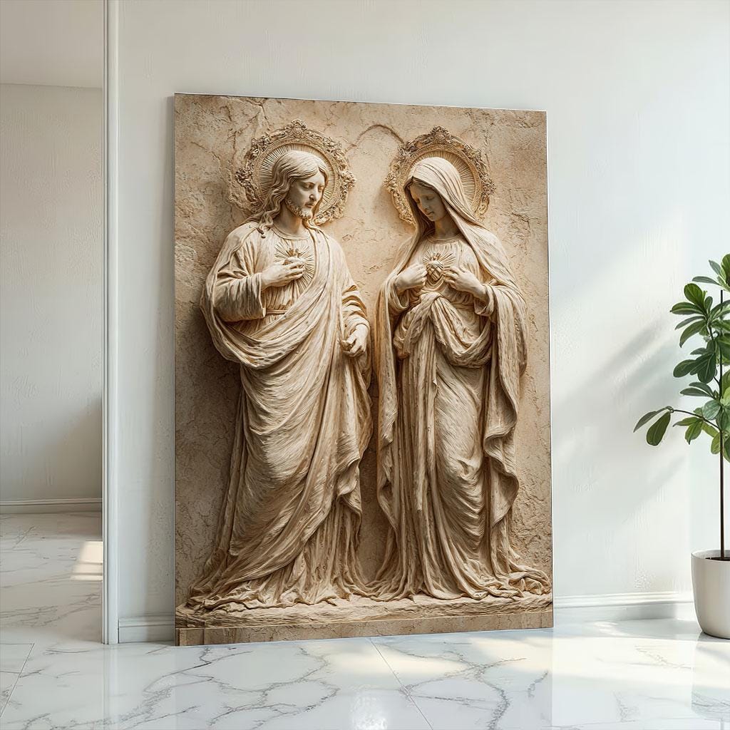 Image 2 of Sacred Jesus and Mary Iconic Canvas Wall Art Print | Byzantine Style Living Room Decor | Art Collectors