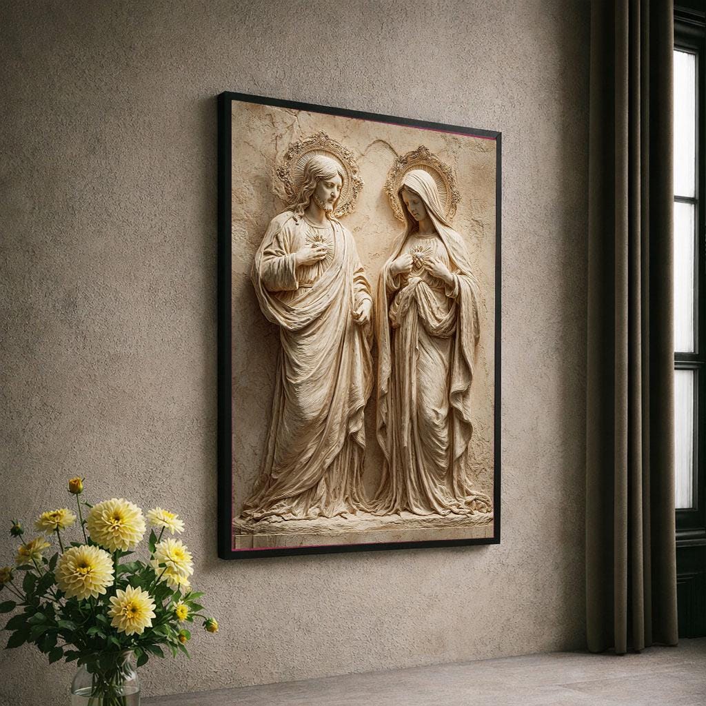 Image 6 of Sacred Jesus and Mary Iconic Canvas Wall Art Print | Byzantine Style Living Room Decor | Art Collectors