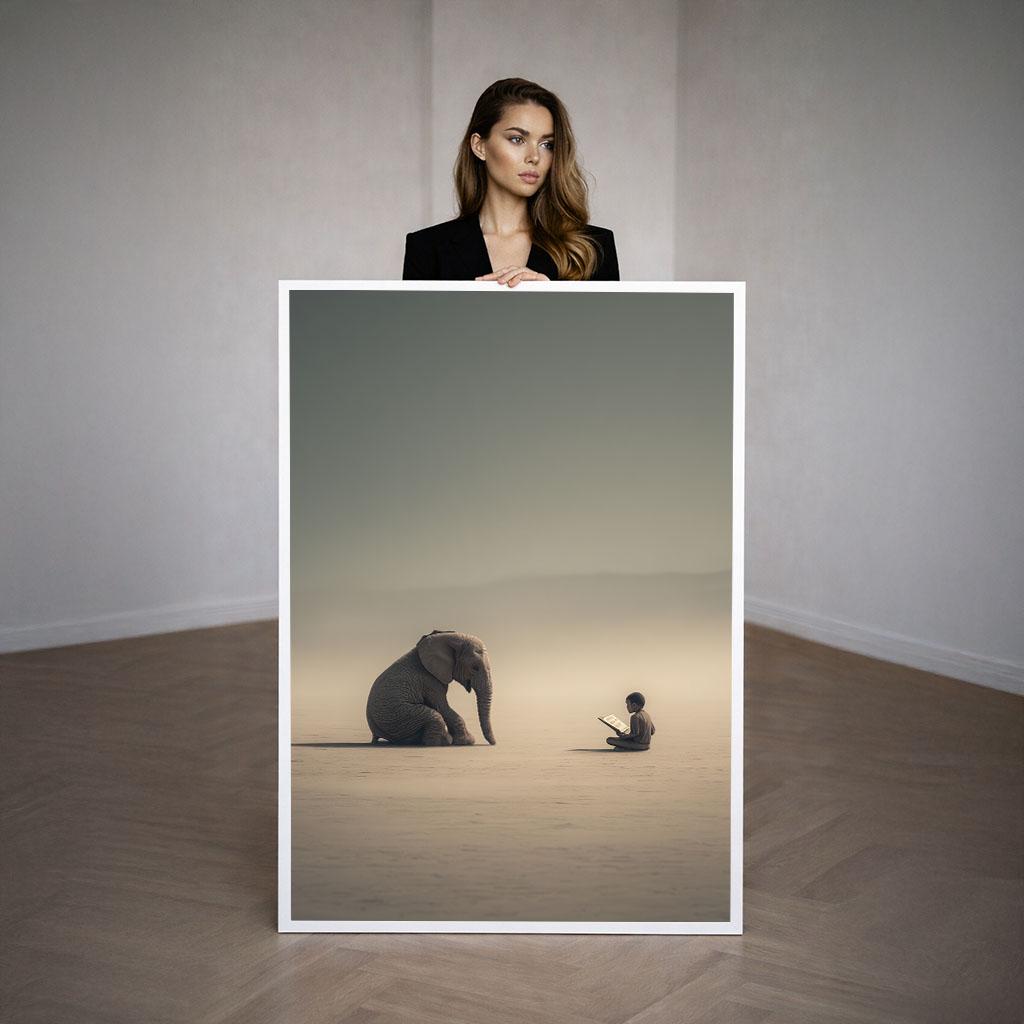 Image 3 of Serene Elephant and Child Canvas Wall Art Print | Minimalist Living Room Decor | Statement Piece