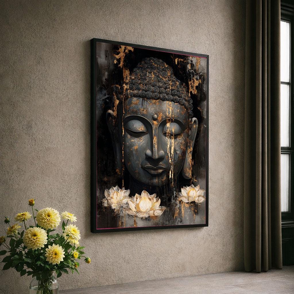 Image 6 of Tranquil Buddha Lotus Canvas Wall Art Print | Zen Living Room Decor | Meditation Sanctuary Statement Piece