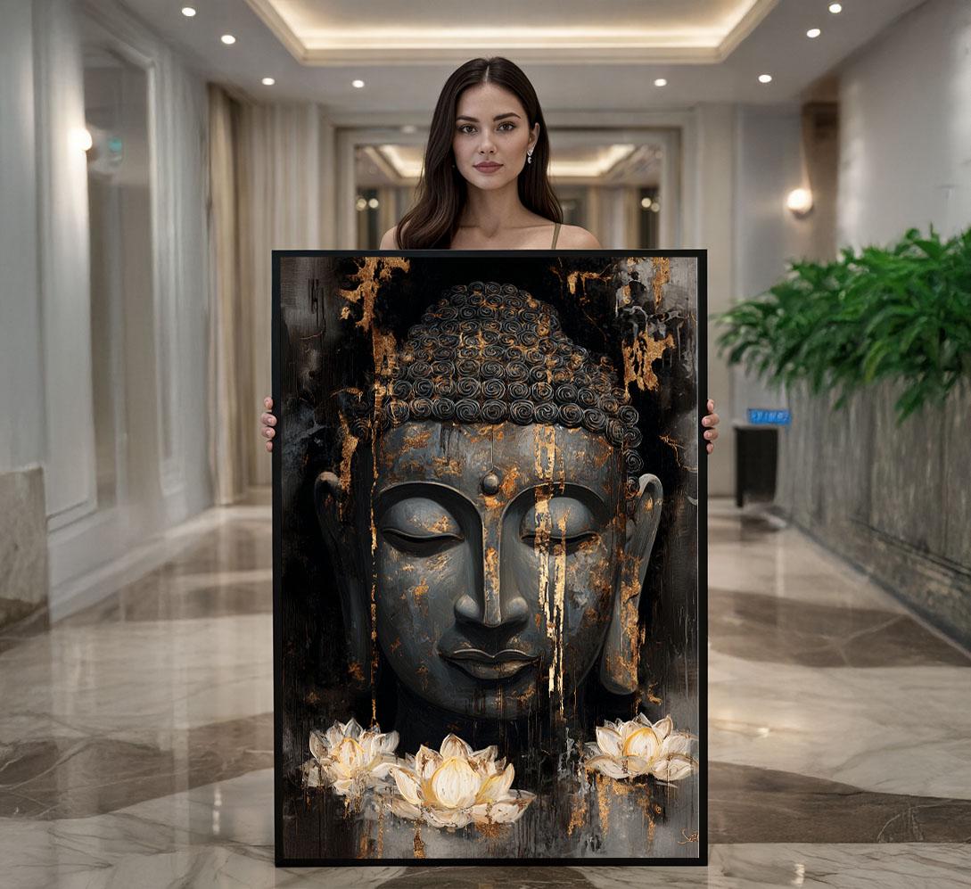 Image 1 of Tranquil Buddha Lotus Canvas Wall Art Print | Zen Living Room Decor | Meditation Sanctuary Statement Piece