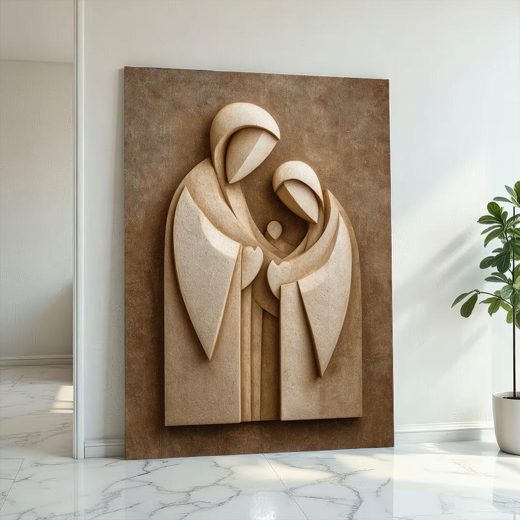 Image 2 of Holy Family Minimalist Canvas Wall Art Print | Neutral Tones Living Room Decor | Statement Piece