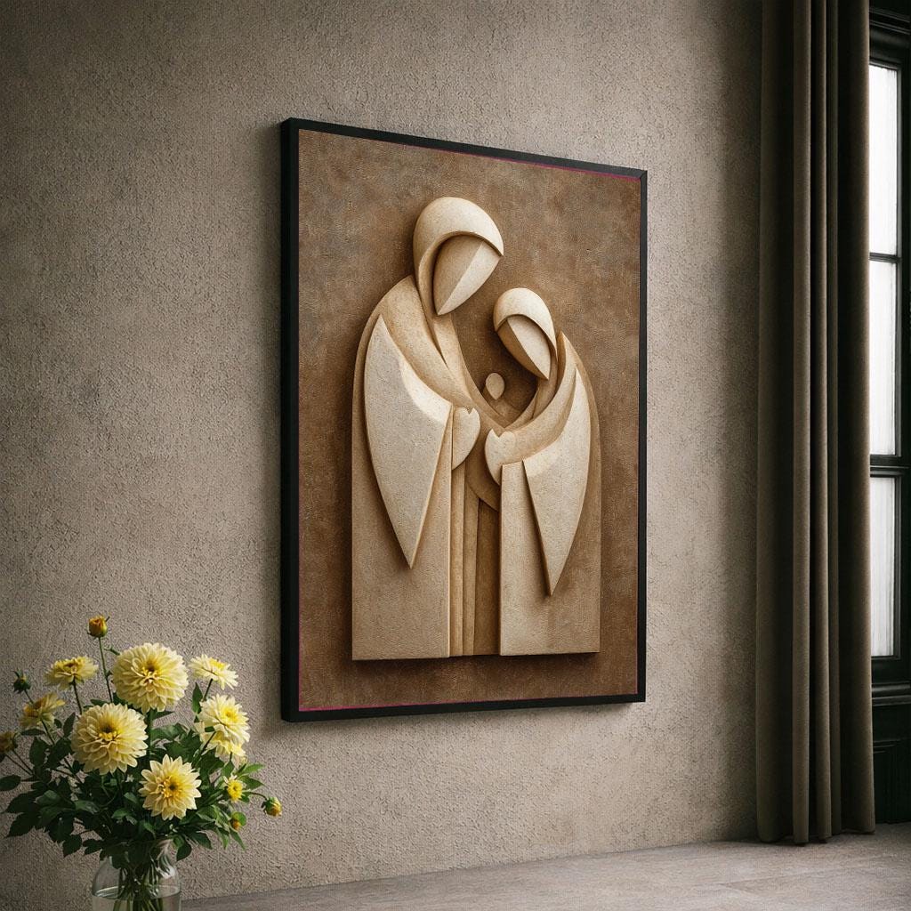 Image 6 of Holy Family Minimalist Canvas Wall Art Print | Neutral Tones Living Room Decor | Statement Piece