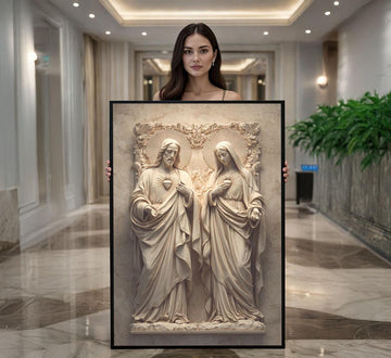 Image 1 of Sacred Jesus and Mary Canvas Wall Art Print | Byzantine Icon Style Living Room Decor | Statement Piece